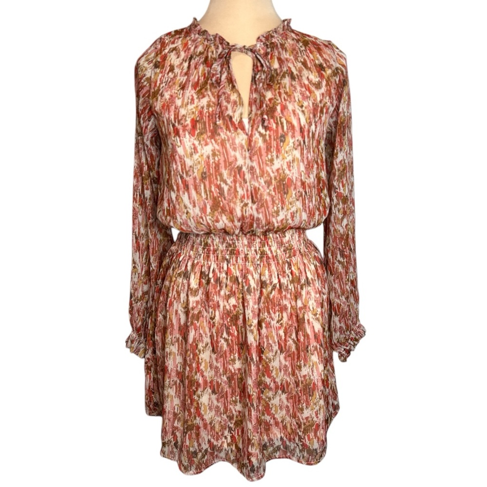 NWT Socialite Nordstrom Pink Rust Abstract Print Long Sleeve Mini Dress XS